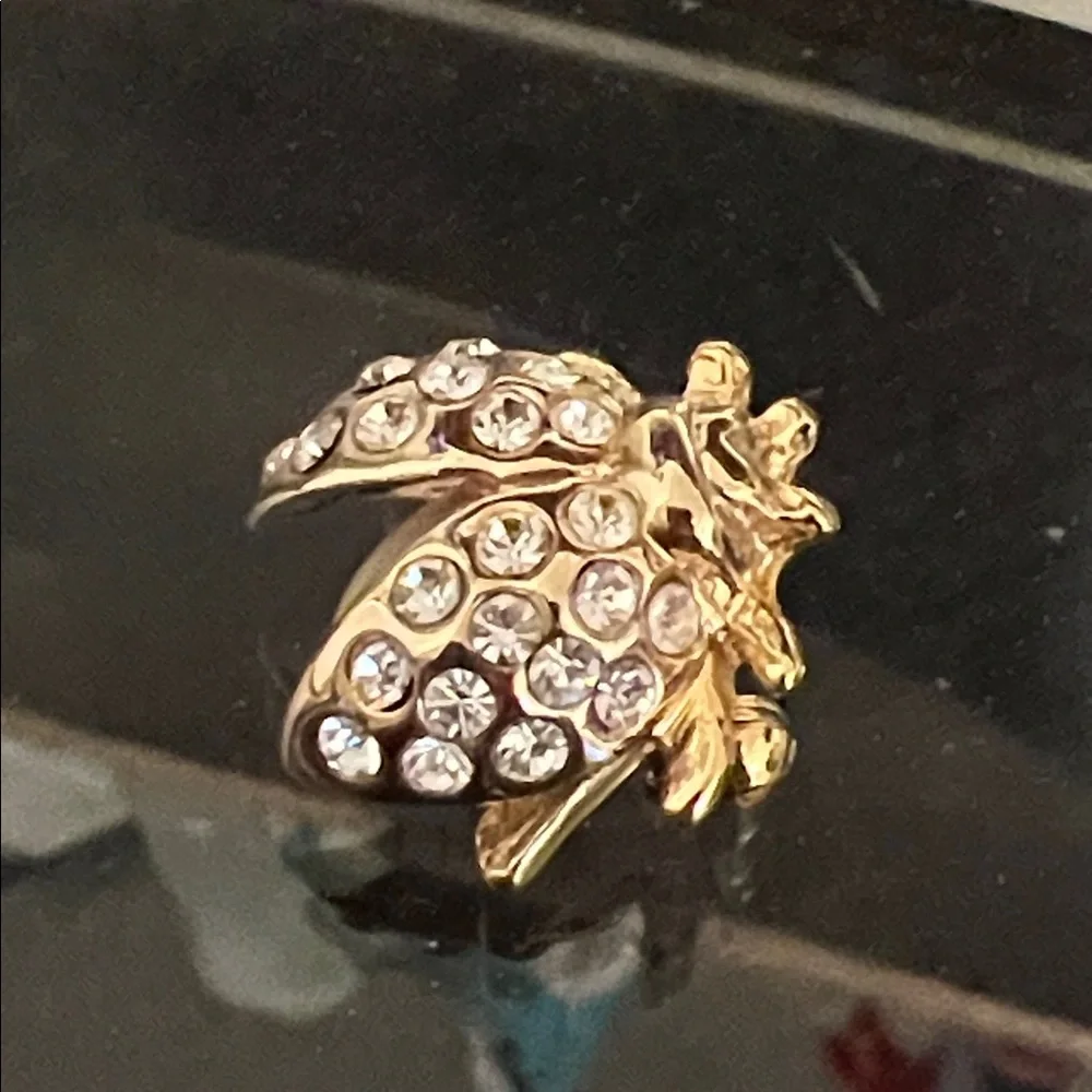 Elegant Gold and Silver Crystal Lady Bug Brooch